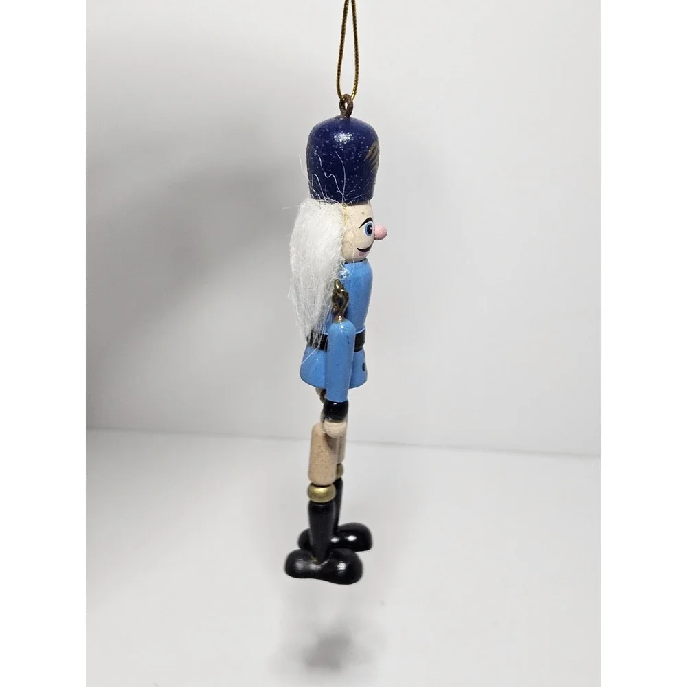 Vintage Wooden Toy Soldier Nutcracker Christmas Ornament Dangle Legs Light Blue